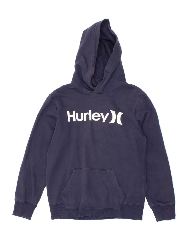 casual hoodies for men -HURLEY Boys Graphic Hoodie Jumper 14-15 Years Large Navy Blue Cotton