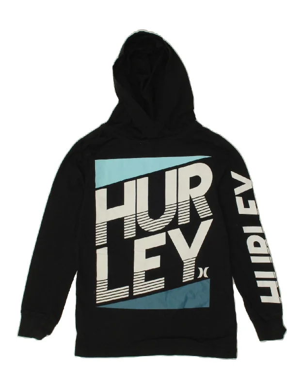 men's zip-up sweatshirts -HURLEY Boys Graphic Hoodie Jumper 8-9 Years Small Black