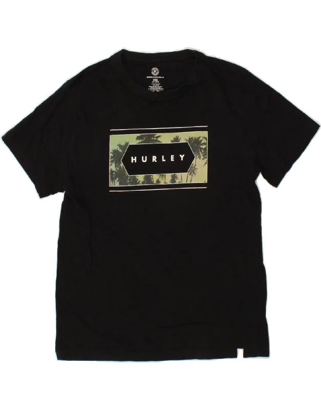 men's casual summer t-shirts -HURLEY Boys Graphic T-Shirt Top 15-16 Years 2XL Black Cotton