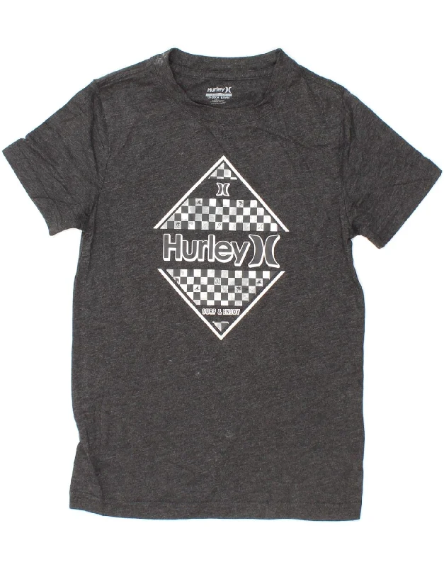 men's eco-friendly graphic t-shirts -HURLEY Boys Graphic T-Shirt Top 8-9 Years Small  Grey Flecked Cotton