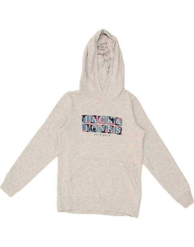 men's stylish fleece hoodies -JACK & JONES Boys Graphic Hoodie Jumper 11-12 Years Grey Cotton