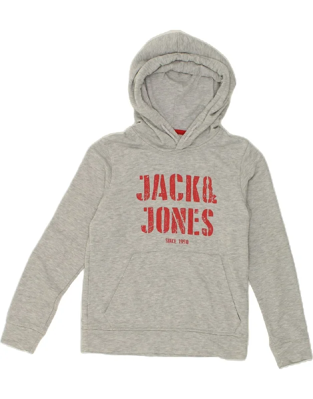 comfortable cotton sweatshirts -JACK & JONES Boys Graphic Hoodie Jumper 11-12 Years Grey Polyester