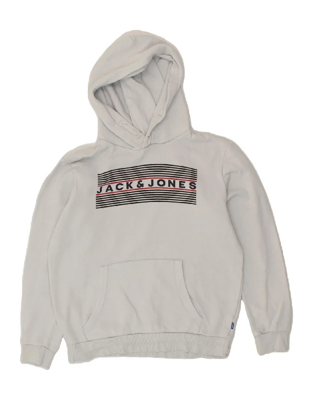 men's fleece hoodies -JACK & JONES Boys Graphic Hoodie Jumper 13-14 Years White Cotton