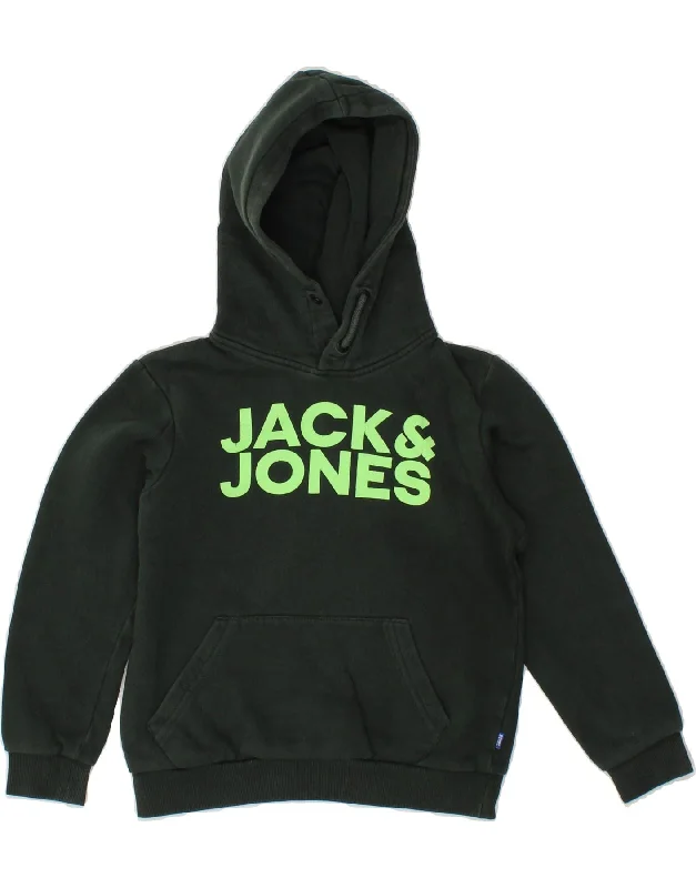 stylish hoodies for men -JACK & JONES Boys Graphic Hoodie Jumper 9-10 Years Green Cotton