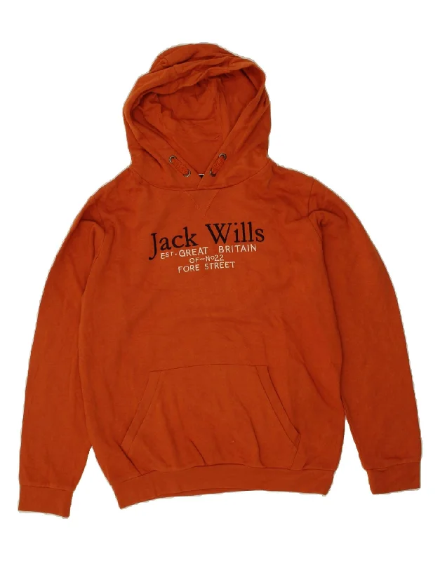 men's graphic print sweatshirts -JACK WILLS Boys Graphic Hoodie Jumper 14-15 Years Orange Cotton