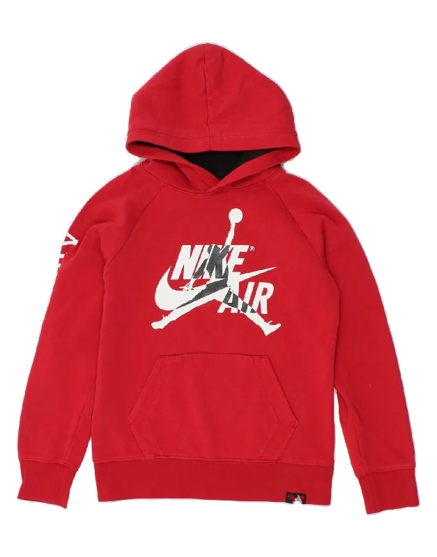 men's heavy fleece sweatshirts -JORDAN Boys Graphic Hoodie Jumper 10-11 Years Red Cotton