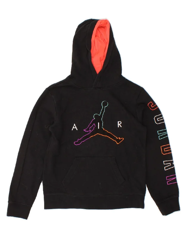 men's hoodie with zip pockets -JORDAN Boys Graphic Hoodie Jumper 12-13 Years Large Black Cotton