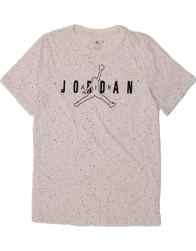 men's graphic t-shirts -JORDAN Boys Graphic T-Shirt Top 13-14 Years XL White Spotted Cotton