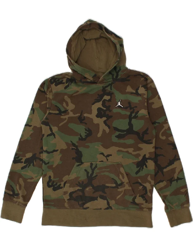 men's oversized hoodies -JORDAN Boys Hoodie Jumper 13-14 Years XL Khaki Camouflage Cotton