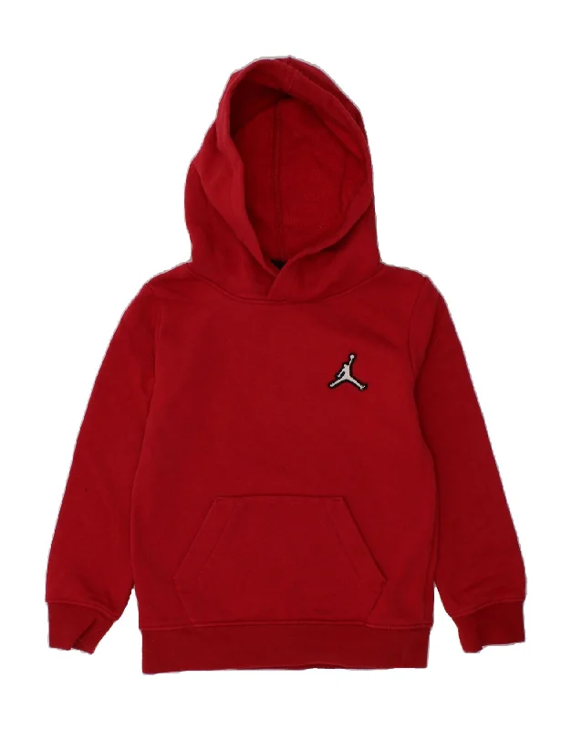 men's sweatshirts with designs -JORDAN Boys Hoodie Jumper 4-5 Years Small Red Cotton