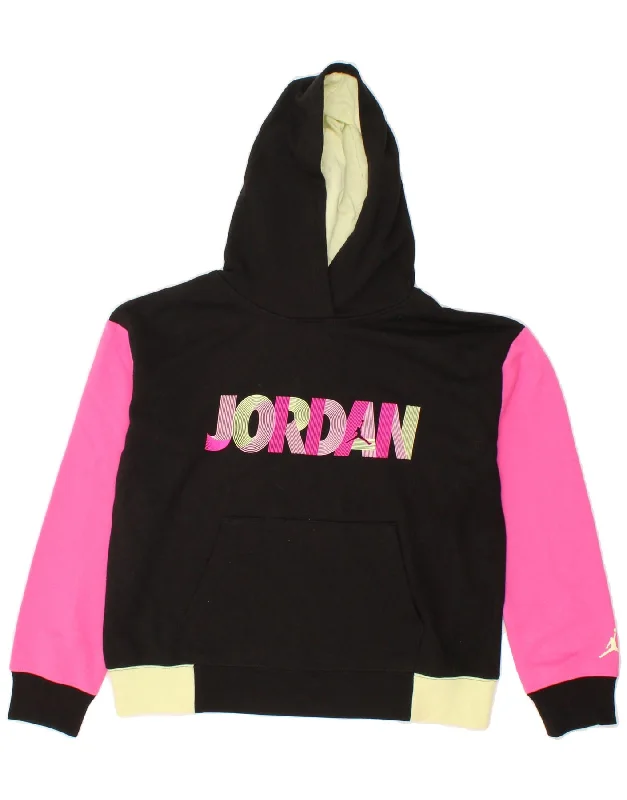 men's hoodie for casual outings -JORDAN Girls Graphic Hoodie Jumper 13-14 Years XL Black Colourblock Cotton