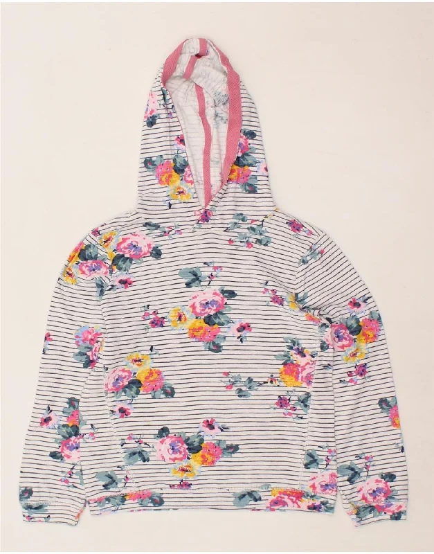 men's thick pullover hoodies -JOULES Girls Hoodie Jumper 9-10 Years White Floral Cotton