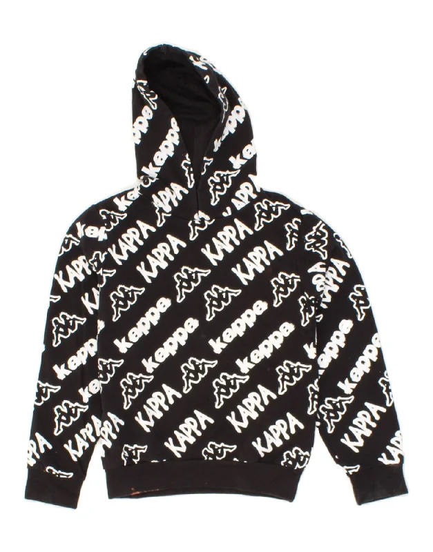 men's sporty sweatshirts -KAPPA Boys Graphic Hoodie Jumper 7-8 Years Black Cotton