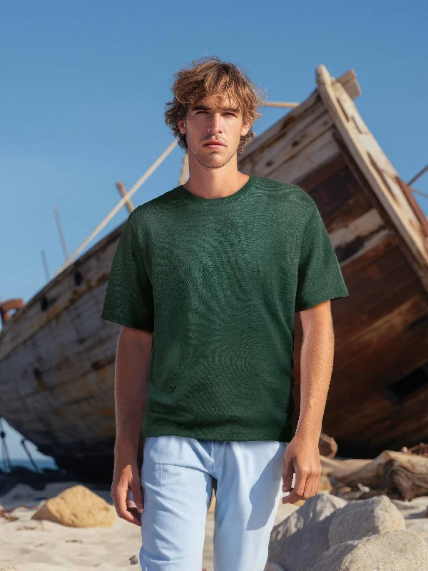 men's workout tee shirts -The Knitted T-Shirt - Emerald Green