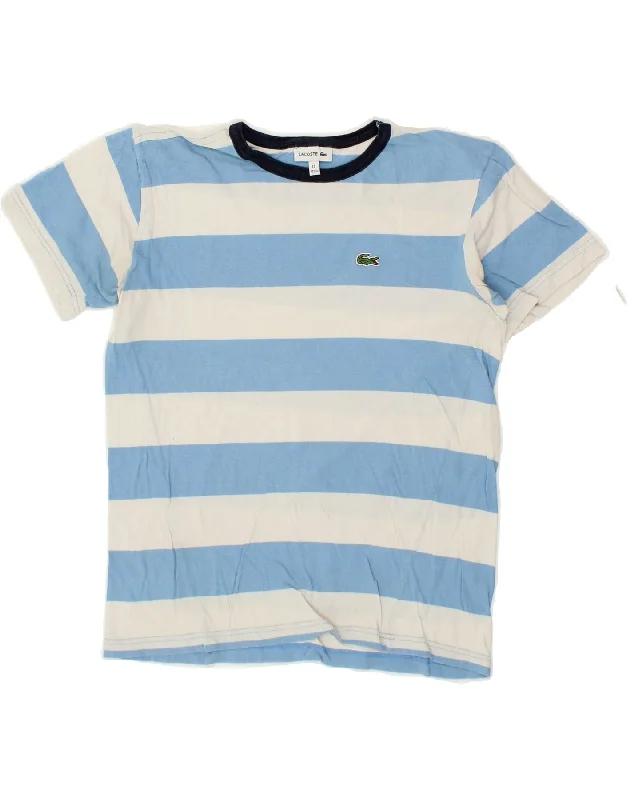 men's t-shirts with cool quotes -LACOSTE Boys T-Shirt Top 11-12 Years Blue Striped Cotton