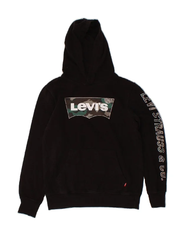 men's lightweight hoodies -LEVI'S Boys Graphic Hoodie Jumper 10-11 Years Black Cotton