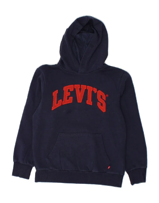 men's zip-up athletic sweatshirts -LEVI'S Boys Graphic Hoodie Jumper 10-11 Years Medium  Navy Blue Cotton