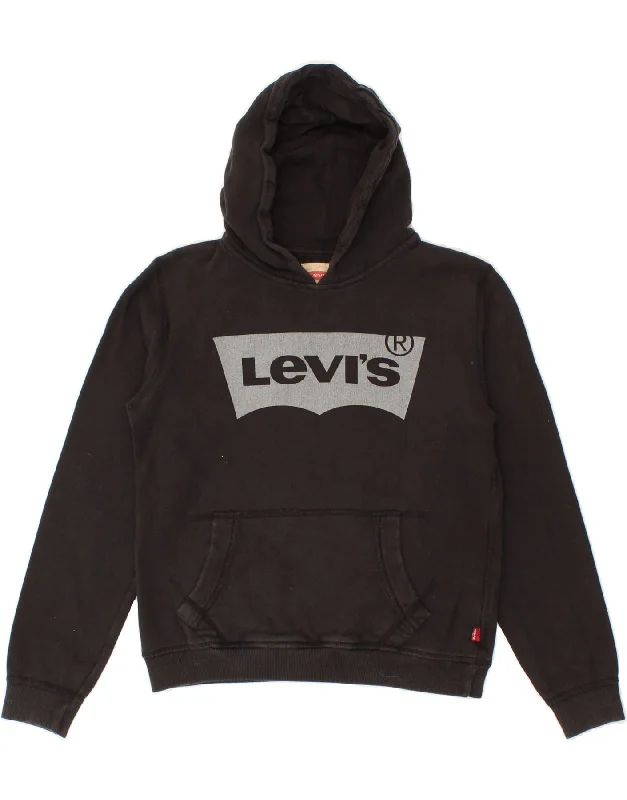 men's athletic fit hoodies -LEVI'S Boys Graphic Hoodie Jumper 11-12 Years Black Cotton