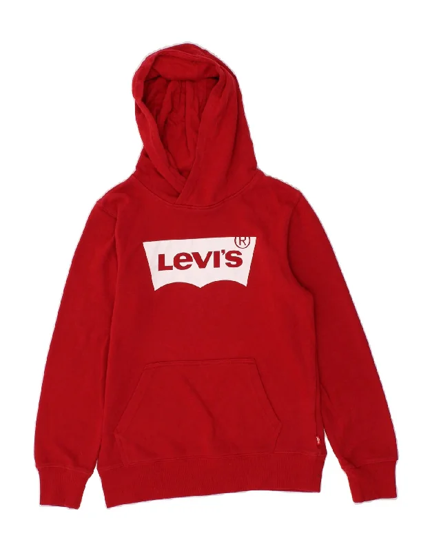 men's zip-up sweatshirts -LEVI'S Boys Graphic Hoodie Jumper 11-12 Years Red Cotton