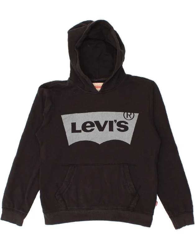 stylish men's sweatshirts -LEVI'S Boys Graphic Hoodie Jumper 13-14 Years Black Cotton