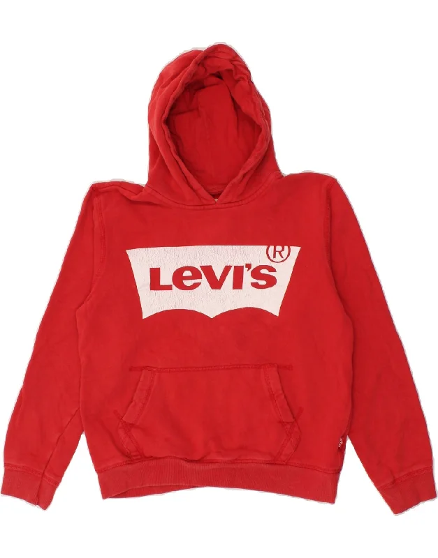 comfortable sweatshirts for men -LEVI'S Boys Graphic Hoodie Jumper 13-14 Years Red Cotton