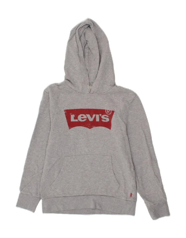 men's graphic print pullover hoodies -LEVI'S Boys Graphic Hoodie Jumper 13-14 Years Small Grey Cotton