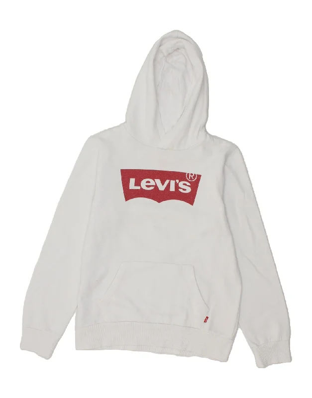 men's oversized sweatshirts for cold weather -LEVI'S Boys Graphic Hoodie Jumper 13-14 Years White Cotton