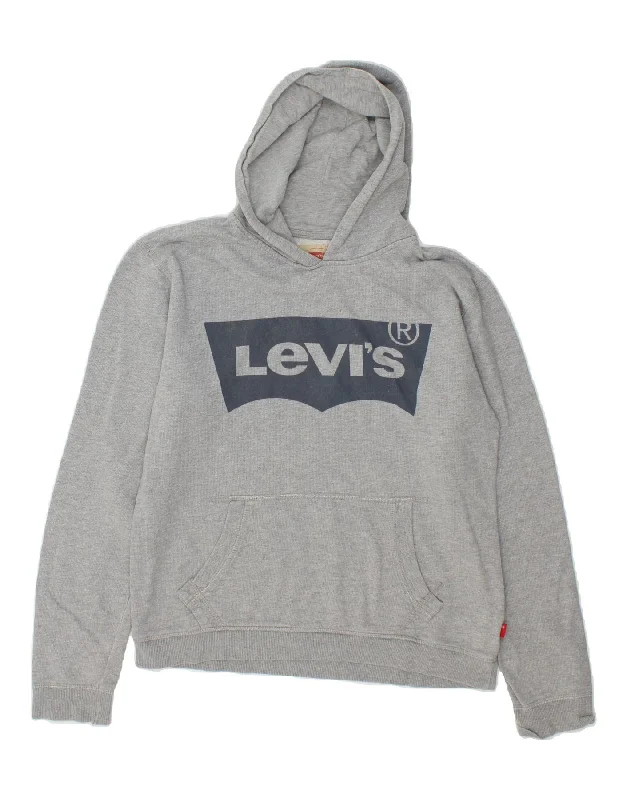 casual hoodies for men -LEVI'S Boys Graphic Hoodie Jumper 15-16 Years Grey Cotton