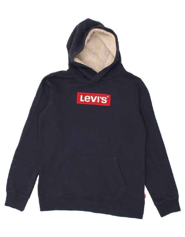 men's fleece hoodies -LEVI'S Boys Graphic Hoodie Jumper 15-16 Years Navy Blue Cotton