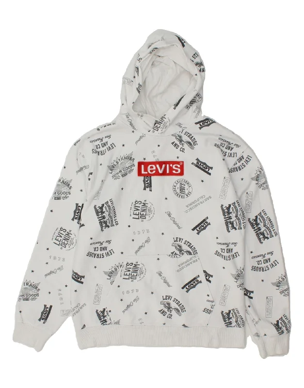 comfortable sweatshirts for men -LEVI'S Boys Graphic Hoodie Jumper 15-16 Years White Cotton