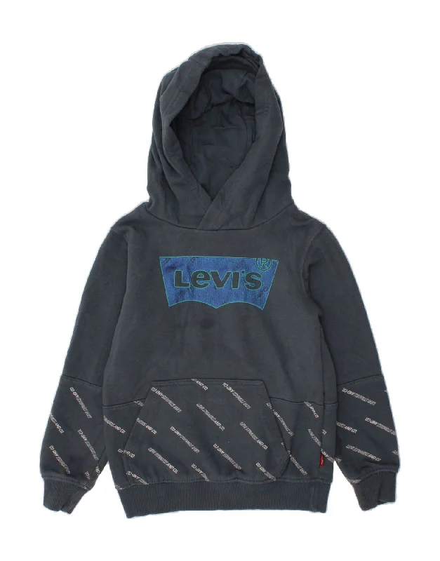 men's casual sweatshirts -LEVI'S Boys Graphic Hoodie Jumper 3-4 Years XS Navy Blue Cotton