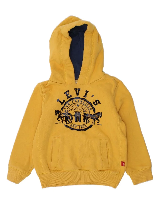 men's fleece sweatshirts -LEVI'S Boys Graphic Hoodie Jumper 4-5 Years Yellow Cotton