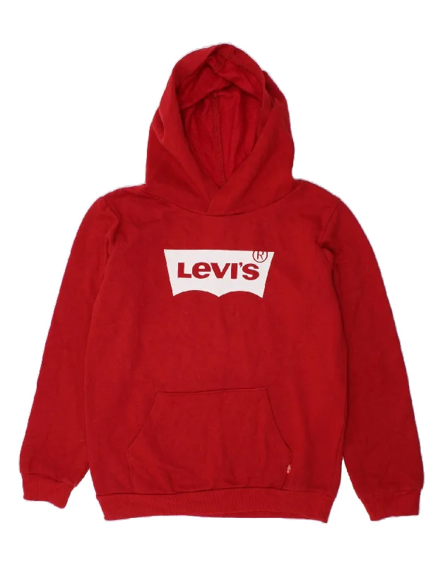 men's hoodie for weekend wear -LEVI'S Boys Graphic Hoodie Jumper 7-8 Years Red Cotton