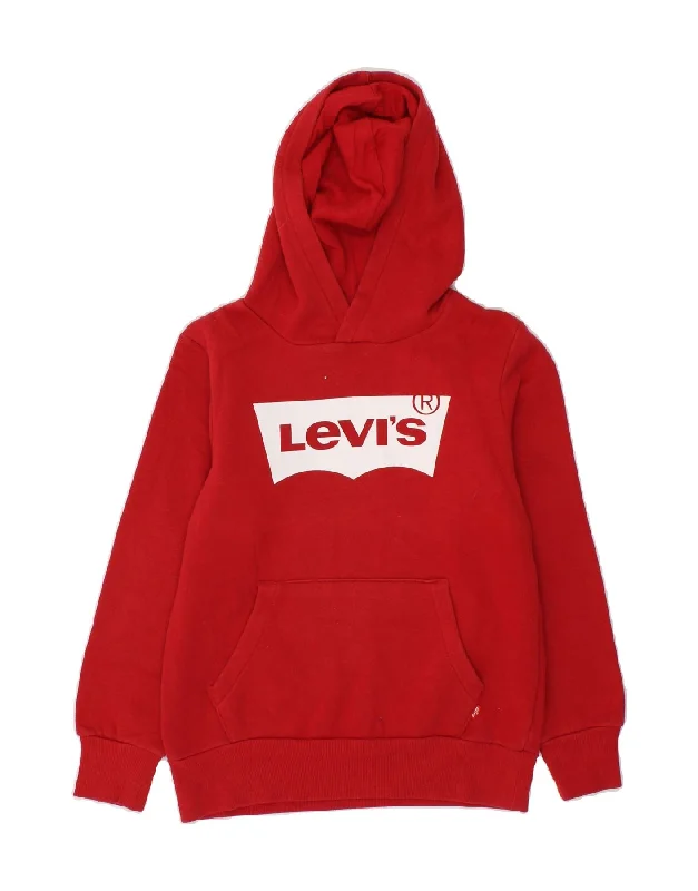 men's classic hoodies -LEVI'S Boys Graphic Hoodie Jumper 9-10 Years Red Cotton