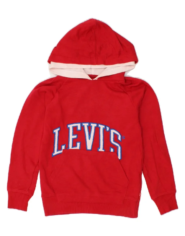 men's zip hoodie with high collar -LEVI'S Boys Graphic Hoodie Jumper 9-10 Years Red Cotton