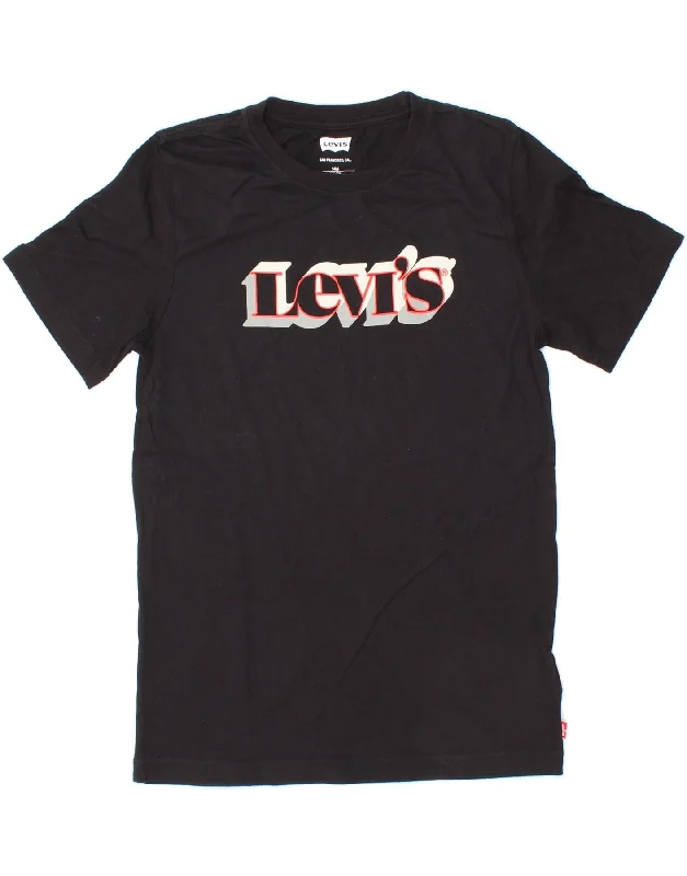 men's trendy cotton t-shirts -LEVI'S Boys Graphic T-Shirt Top 13-14 Years Black Cotton