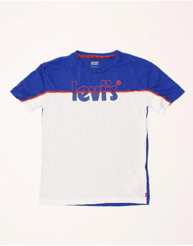 men's short sleeve fashion t-shirts -LEVI'S Boys Graphic T-Shirt Top 13-14 Years Blue Colourblock Cotton