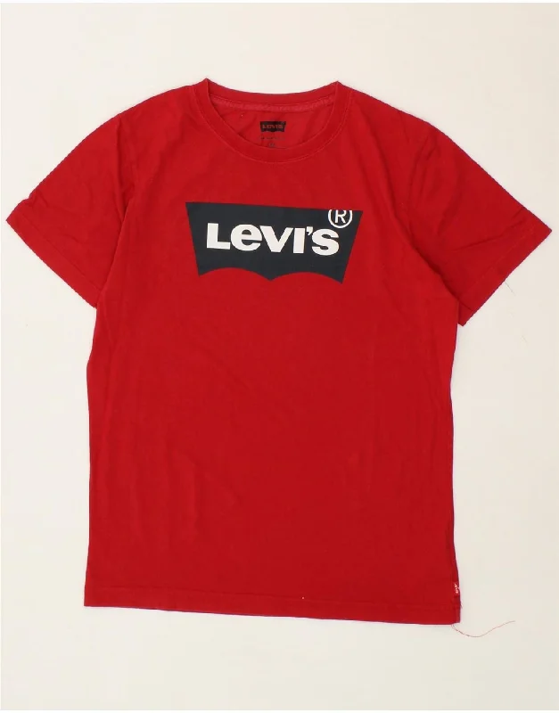 men's v-neck t-shirts -LEVI'S Boys Graphic T-Shirt Top 15-16 Years Red Cotton