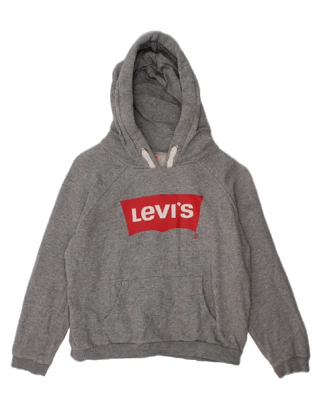 premium sweatshirts for men -LEVI'S Boys Loose Fit Graphic Hoodie Jumper 9-10 Years Grey Cotton