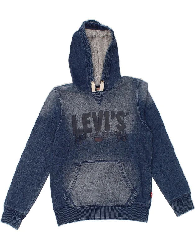 men's fleece sweatshirts for winter -LEVI'S Girls Graphic Hoodie Jumper 11-12 Years Blue Cotton