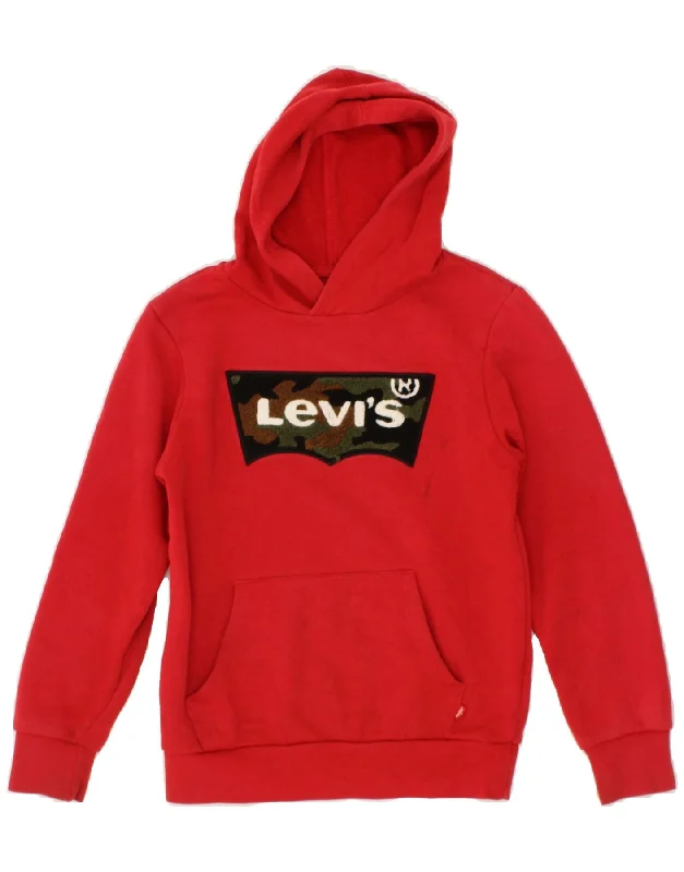 men's hoodie for weekend wear -LEVI'S Girls Graphic Hoodie Jumper 11-12 Years Red Cotton