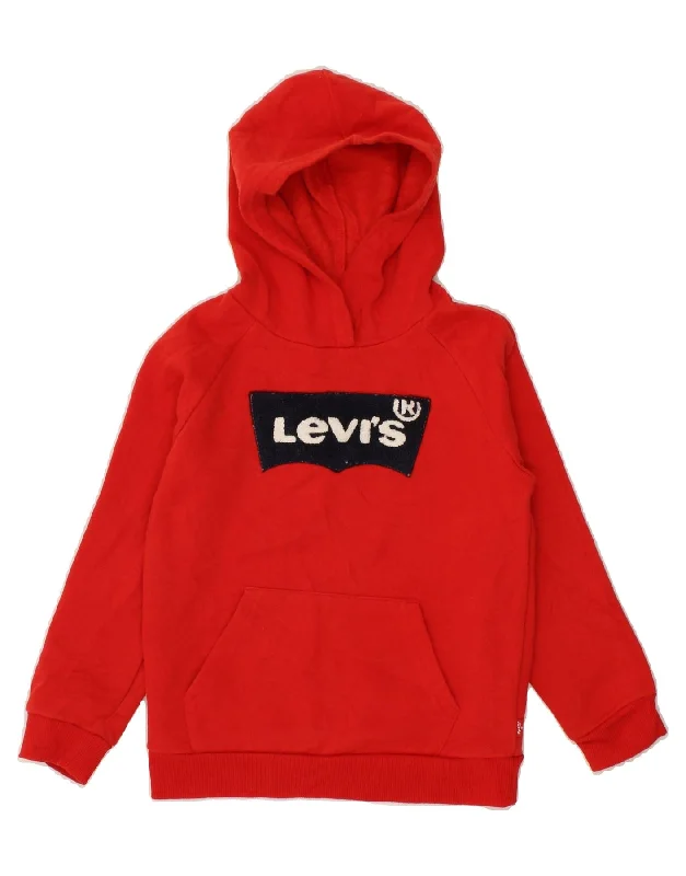 men's plain hoodies -LEVI'S Girls Graphic Hoodie Jumper 6-7 Years Large Red Cotton