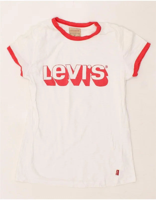 men's vintage graphic tee shirts -LEVI'S Girls Graphic T-Shirt Top 15-16 Years White Cotton