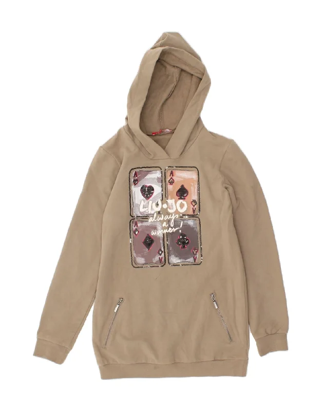 men's warm hoodies for winter -LIU JO Girls Graphic Hoodie Jumper 11-12 Years Beige Cotton