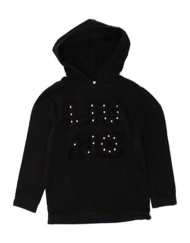 stylish men's sweatshirts -LIU JO Girls Graphic Hoodie Jumper 7-8 Years Black Cotton