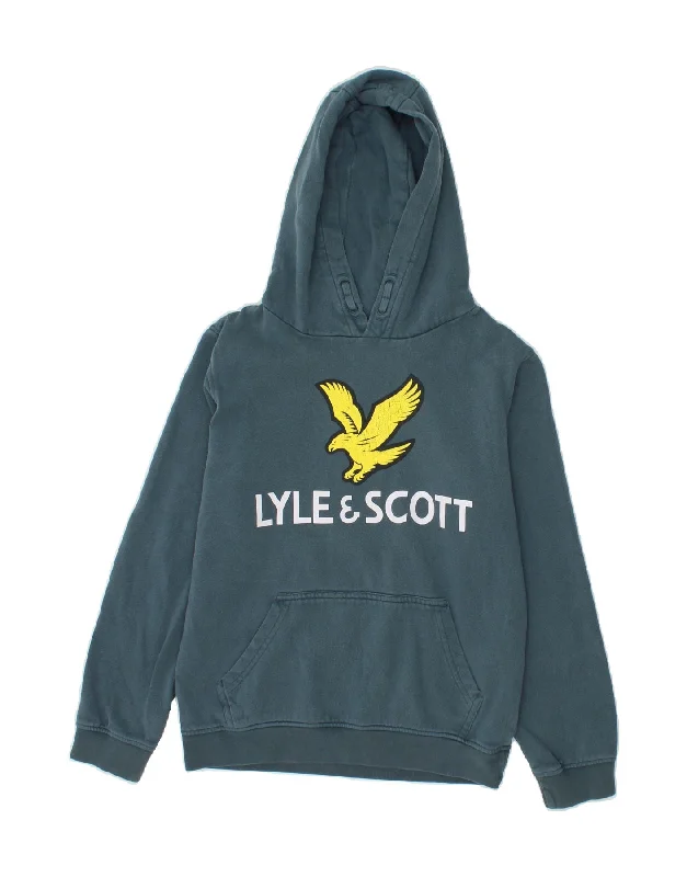 men's heavy-duty hoodies -LYLE & SCOTT Boys Graphic Hoodie Jumper 12-13 Years Blue Cotton