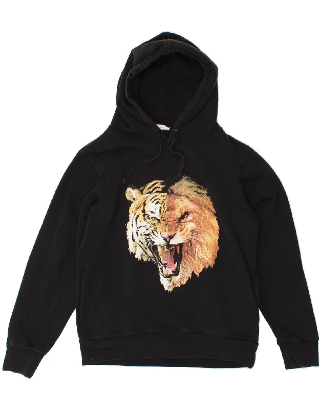 men's athletic zip-up sweatshirts -MARCELO BURLON Boys Graphic Hoodie Jumper 11-12 Years Black Animal Print