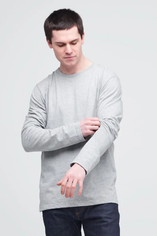 men's workout t-shirts -Men's Long Sleeve T Shirt - Grey Marl