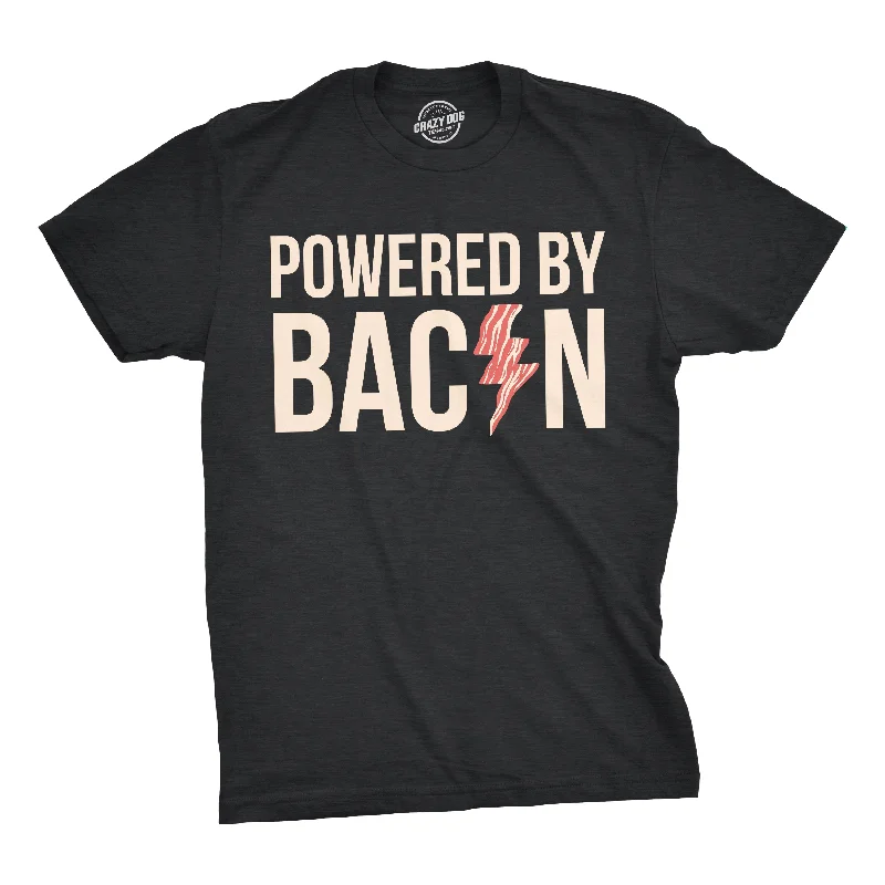 men's fun print t-shirts -Powered By Bacon Men's T Shirt