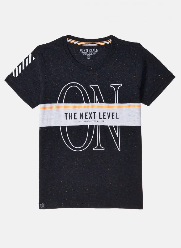 men's t-shirts for summer -Boys Black Printed T-Shirt